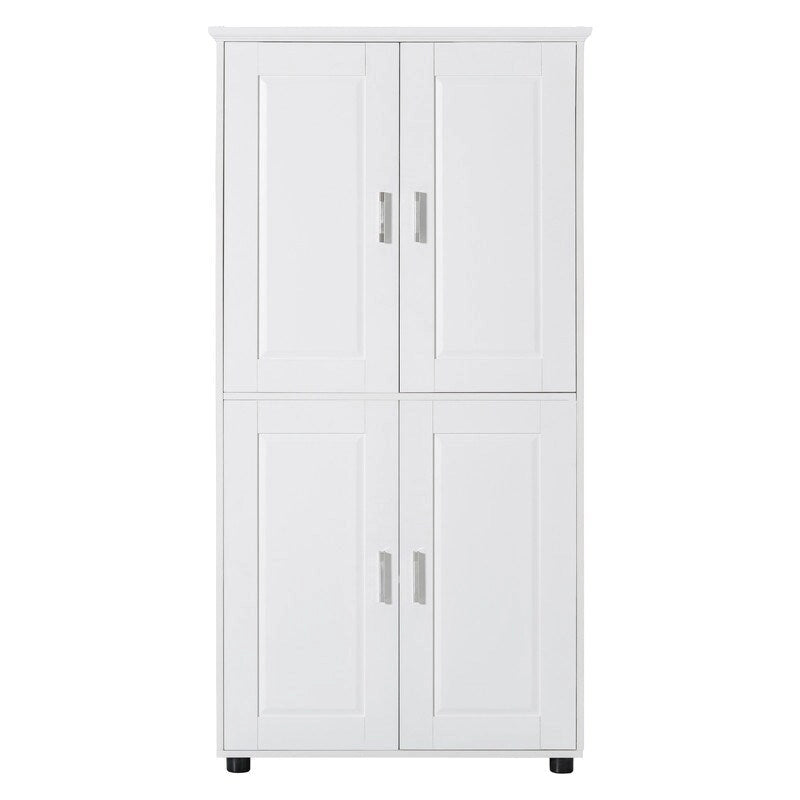 Mueble alto de baño de pie con acabado blanco y madera, 4 puertas