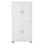 Mueble alto de baño de pie con acabado blanco y madera, 4 puertas