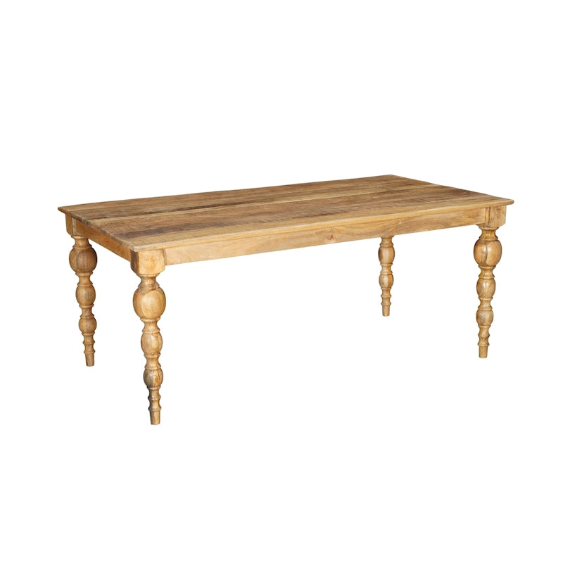 Mesa de comedor rectangular de madera maciza natural, 6 plazas
