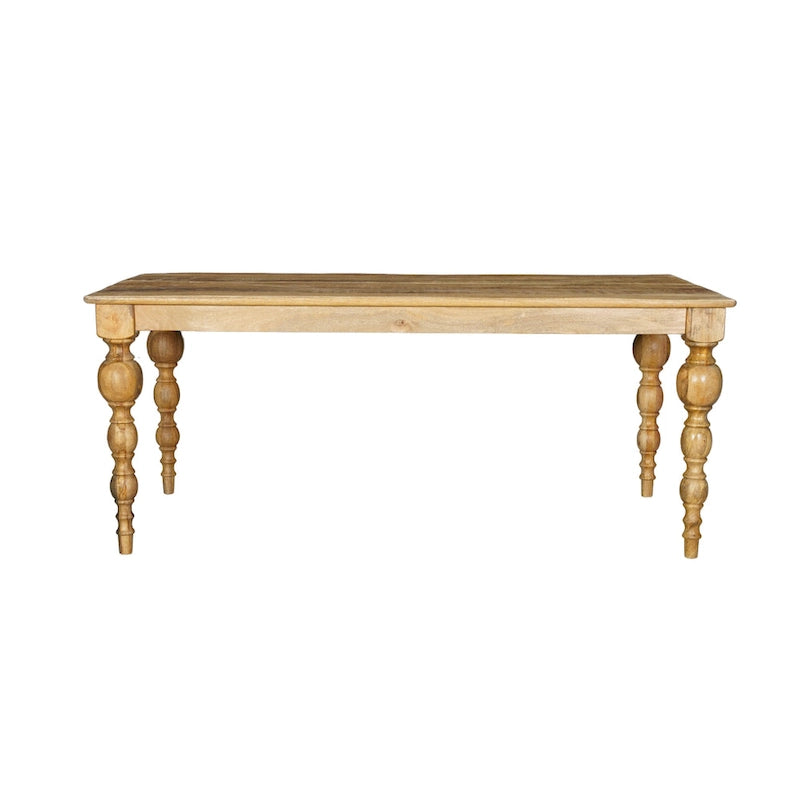 Mesa de comedor rectangular de madera maciza natural, 6 plazas