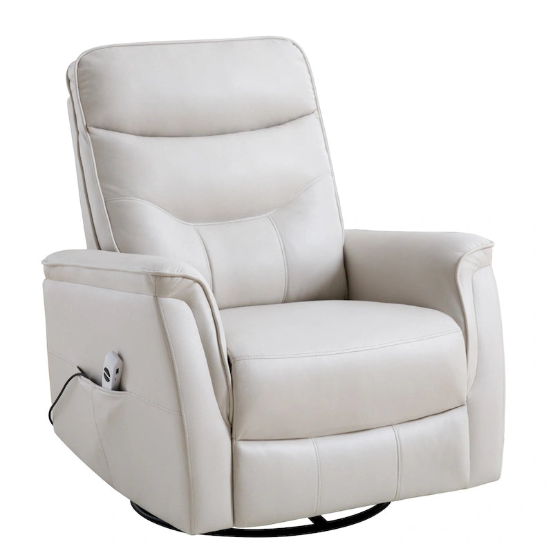 Sillón reclinable eléctrico giratorio de piel sintética beige/gris/marrón con puerto USB – 1 persona