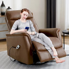 Sillón reclinable eléctrico giratorio de piel sintética beige/gris/marrón con puerto USB – 1 persona