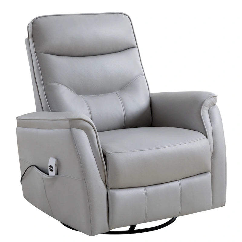 Sillón reclinable eléctrico giratorio de piel sintética beige/gris/marrón con puerto USB – 1 persona
