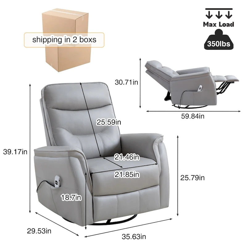Sillón reclinable eléctrico giratorio de piel sintética beige/gris/marrón con puerto USB – 1 persona