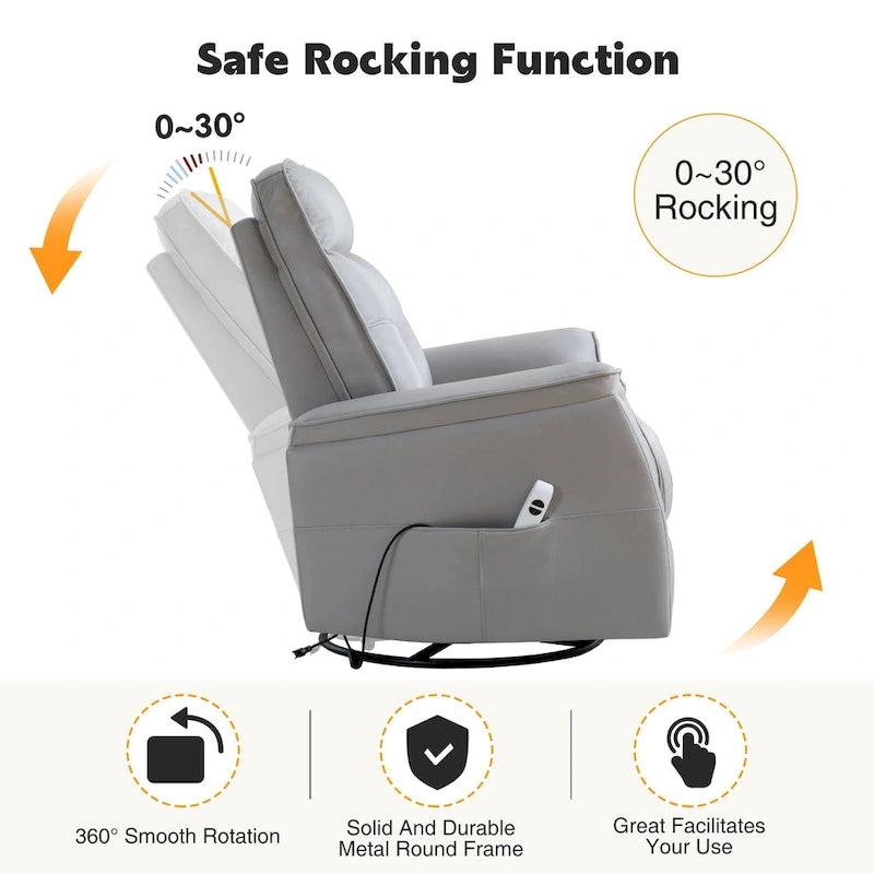 Sillón reclinable eléctrico giratorio de piel sintética beige/gris/marrón con puerto USB – 1 persona