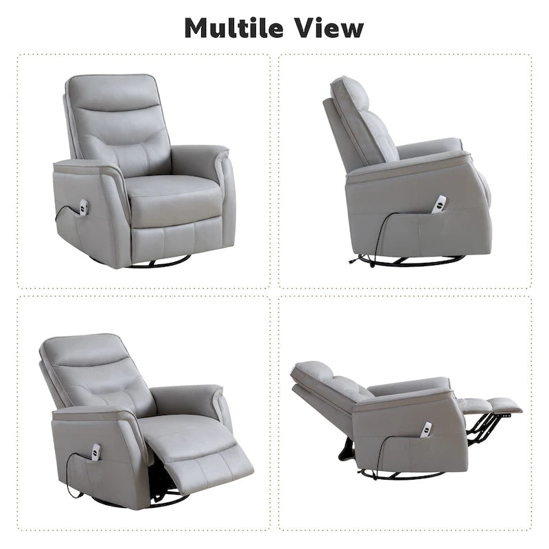Sillón reclinable eléctrico giratorio de piel sintética beige/gris/marrón con puerto USB – 1 persona