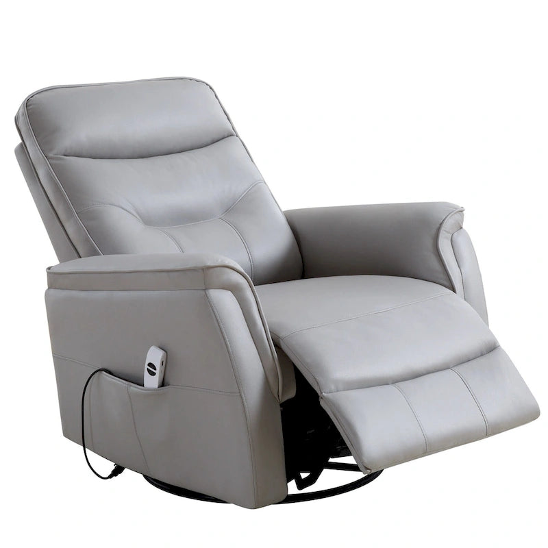 Sillón reclinable eléctrico giratorio de piel sintética beige/gris/marrón con puerto USB – 1 persona