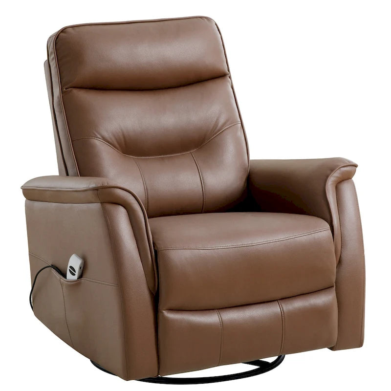 Sillón reclinable eléctrico giratorio de piel sintética beige/gris/marrón con puerto USB – 1 persona