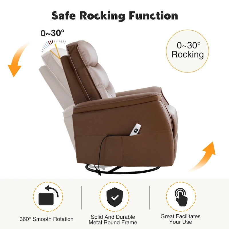 Sillón reclinable eléctrico giratorio de piel sintética beige/gris/marrón con puerto USB – 1 persona
