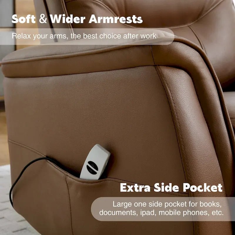 Sillón reclinable eléctrico giratorio de piel sintética beige/gris/marrón con puerto USB – 1 persona