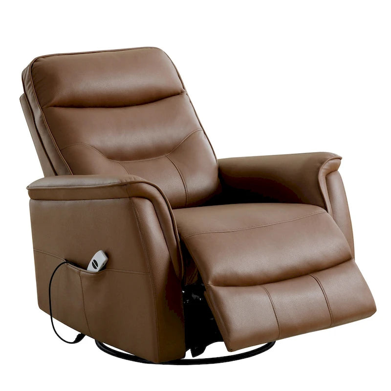 Sillón reclinable eléctrico giratorio de piel sintética beige/gris/marrón con puerto USB – 1 persona