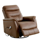 Sillón reclinable eléctrico giratorio de piel sintética beige/gris/marrón con puerto USB – 1 persona