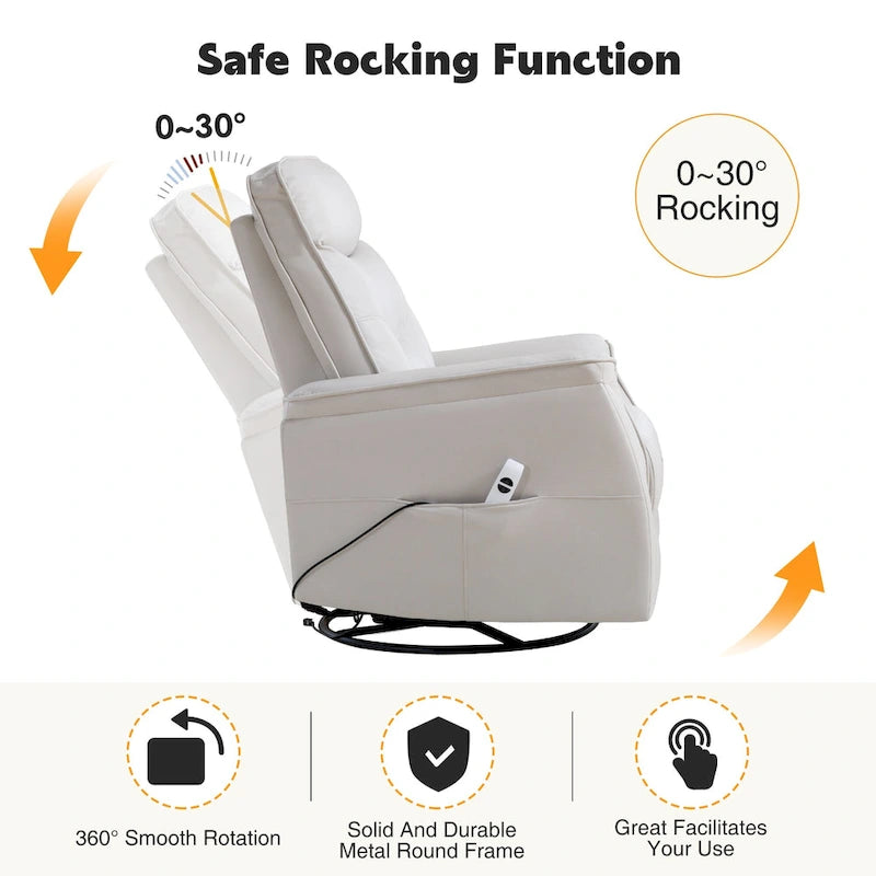 Sillón reclinable eléctrico giratorio de piel sintética beige/gris/marrón con puerto USB – 1 persona