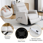 Sillón reclinable eléctrico giratorio de piel sintética beige/gris/marrón con puerto USB – 1 persona