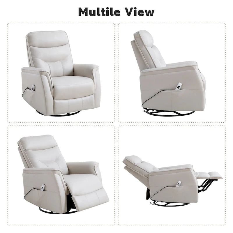 Sillón reclinable eléctrico giratorio de piel sintética beige/gris/marrón con puerto USB – 1 persona
