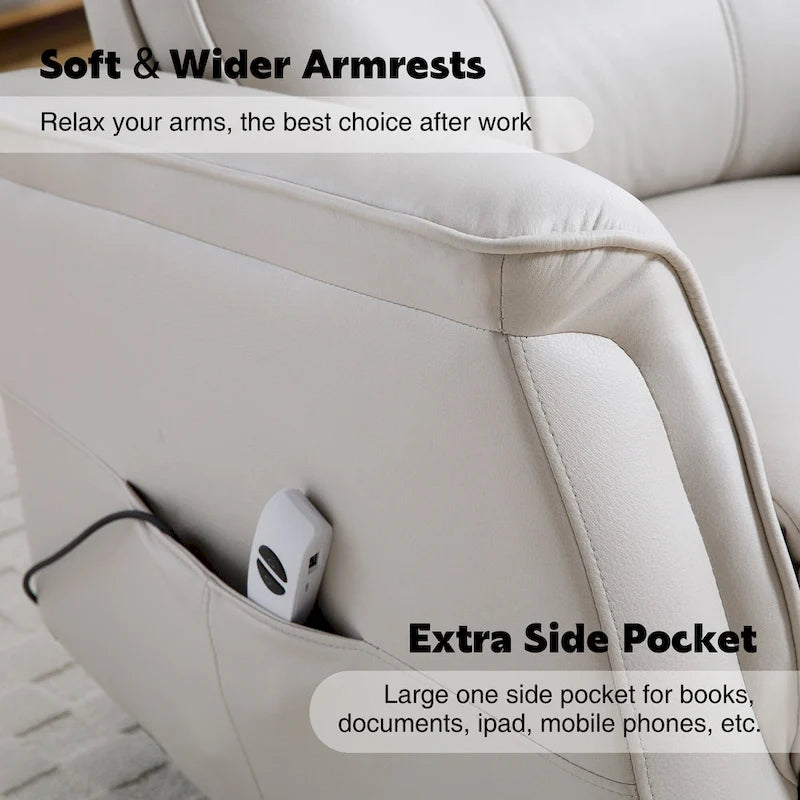 Sillón reclinable eléctrico giratorio de piel sintética beige/gris/marrón con puerto USB – 1 persona